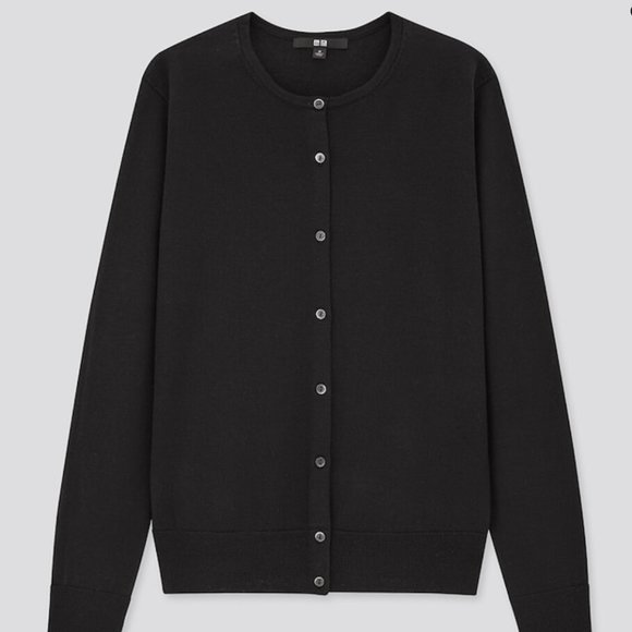 Uniqlo Black Merino Wool Crew Neck Cardigan XS - Picture 4 of 4